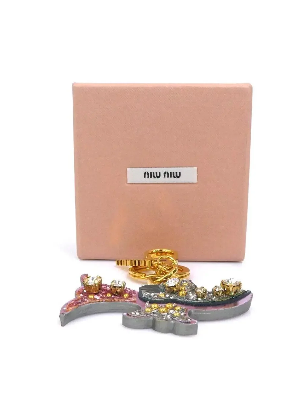 Auth Miumiu Charm Key Ring Purple/Gold #308920M11B